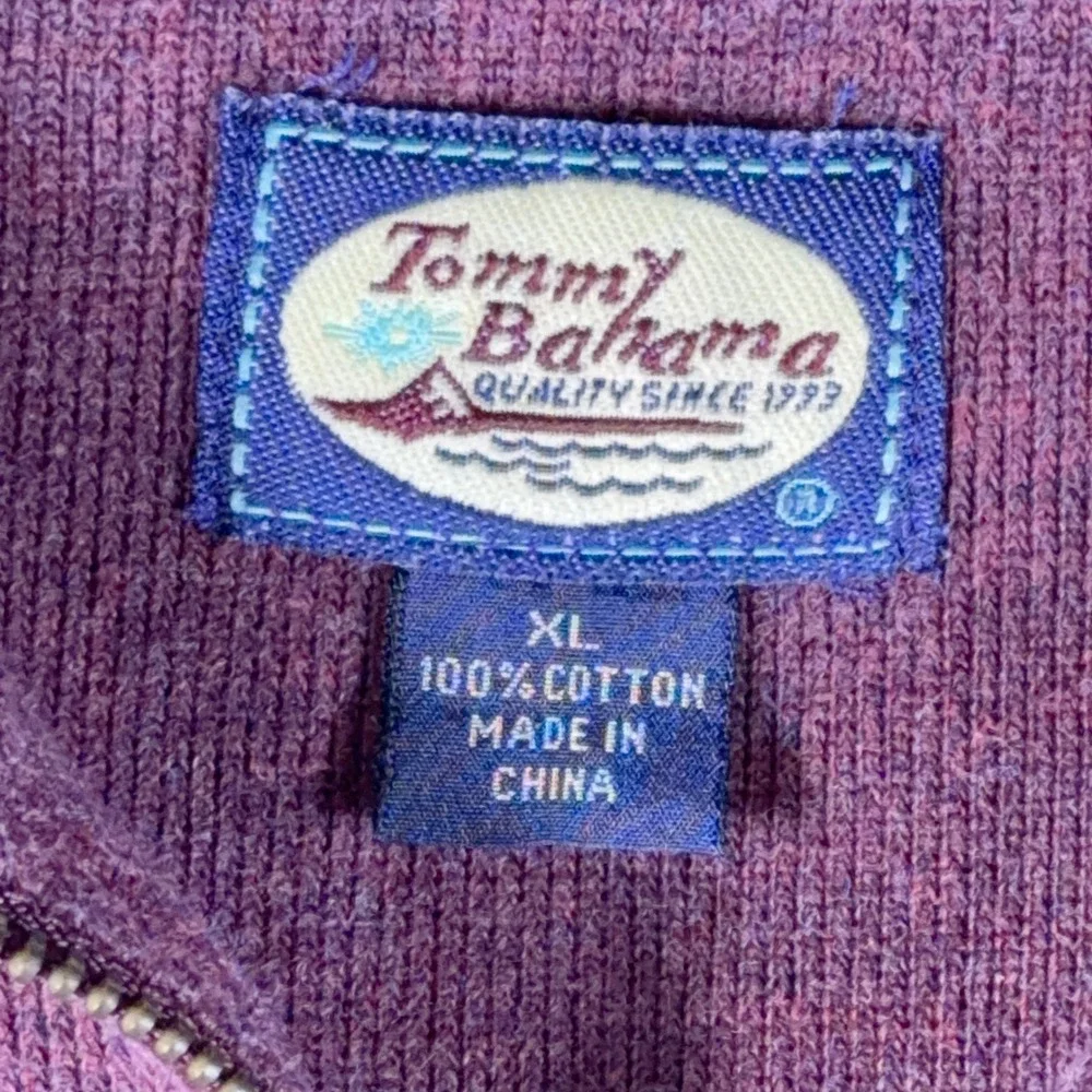 Tommy Bahama Mens XL Quarter Zip Pullover Sweatshirt Burgundy Cotton Knit
